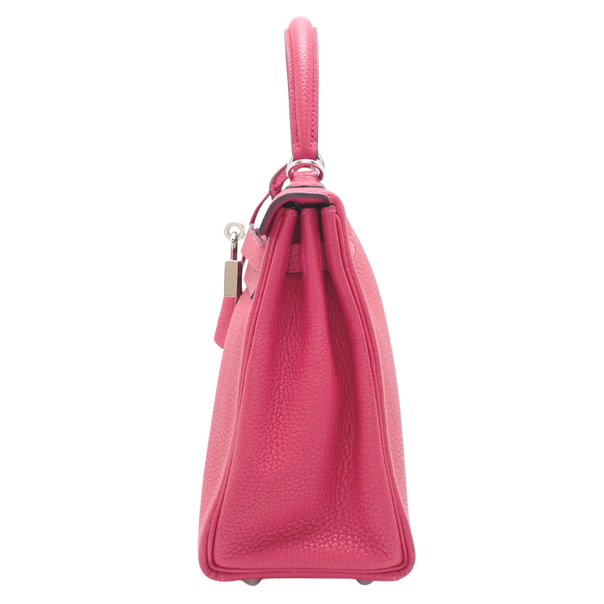 Kelly 25 (inner-stitched) Togo leather, Framboise color, silver hardware, U stamp.