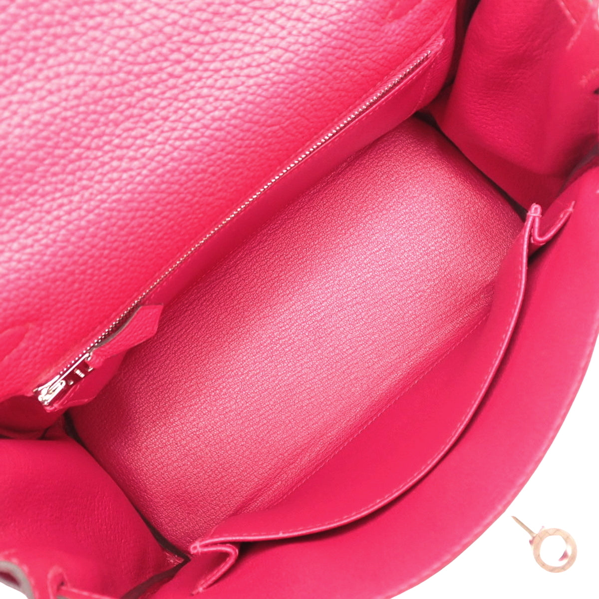 Kelly 25 (inner-stitched) Togo leather, Framboise color, silver hardware, U stamp.
