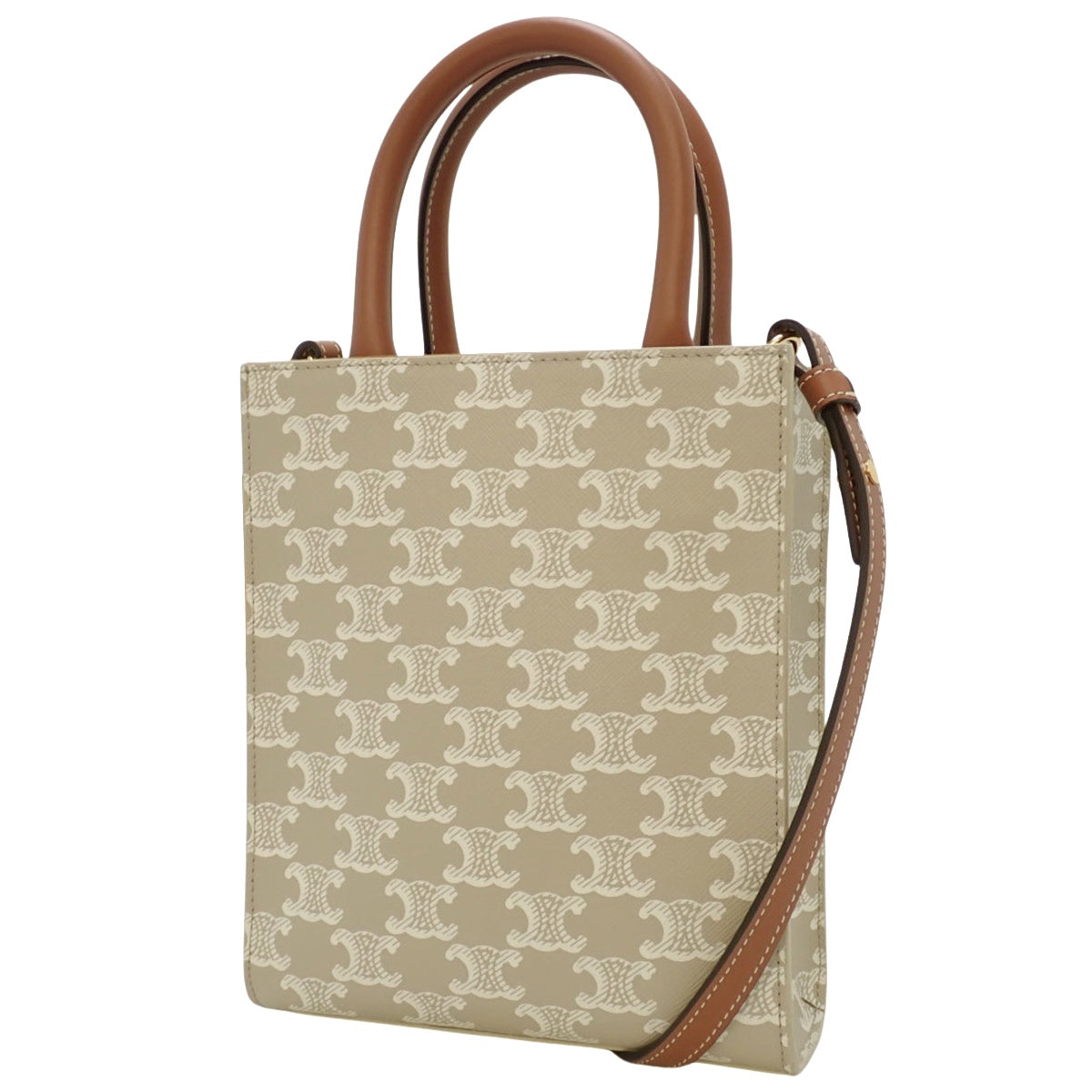 ミニ バーティカルカバ カーフ トリオンフキャンバス ベージュ ブラウン 194372FLB.02GR