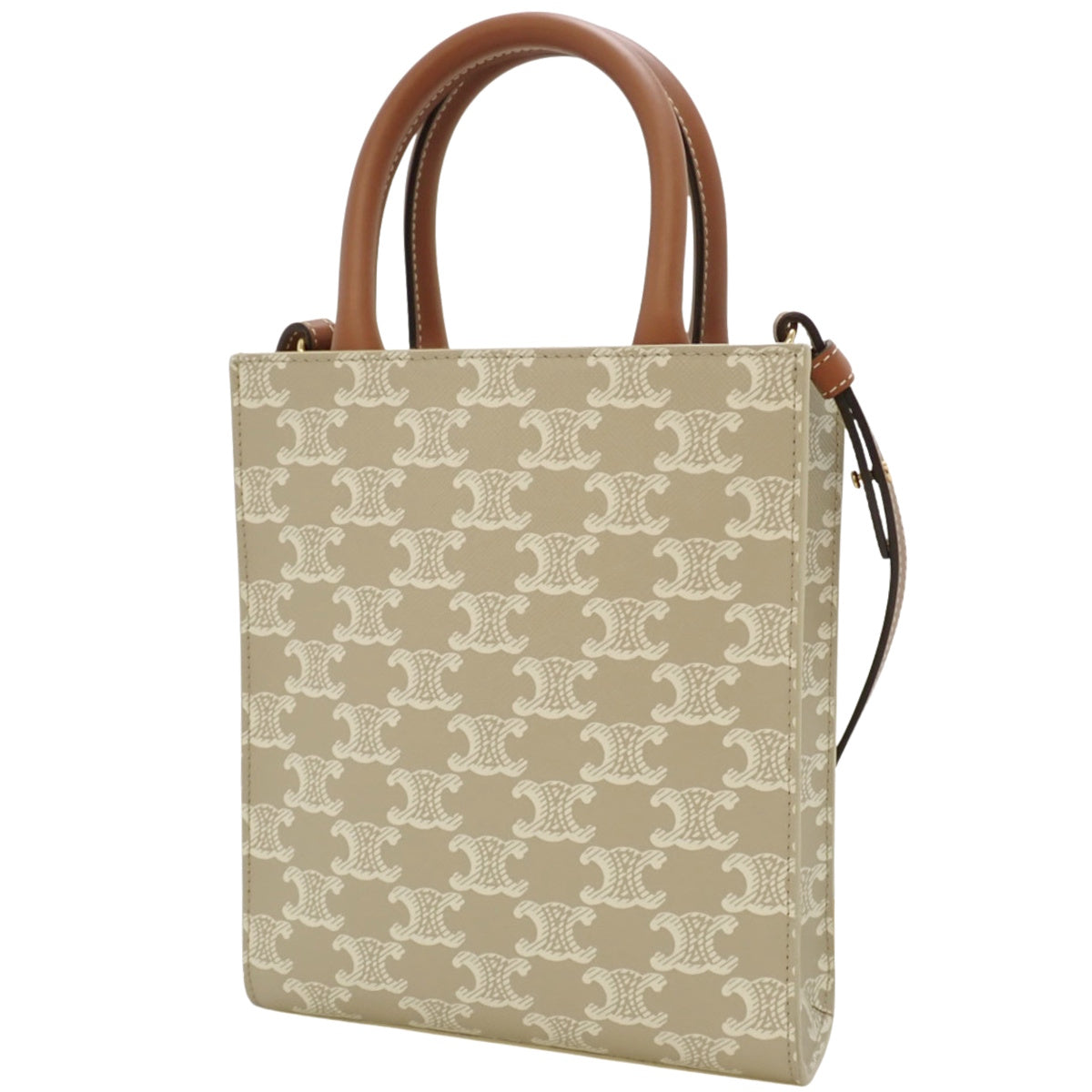 Mini Vertical Cabas Calfskin Triomphe Canvas Beige Brown 194372FLB.02GR