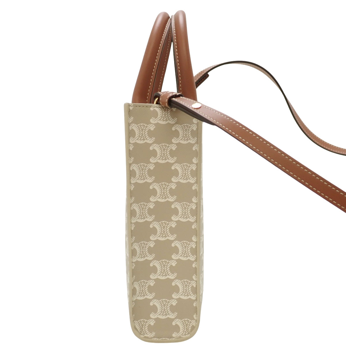 Mini Vertical Cabas Calfskin Triomphe Canvas Beige Brown 194372FLB.02GR