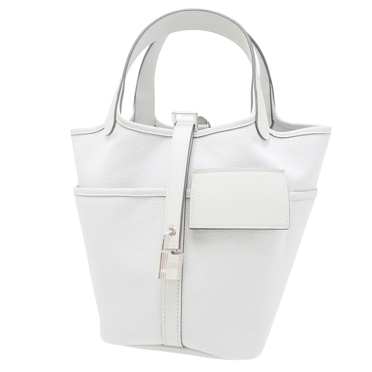 Picotin Lock Cargo PM,K刻印,Swift皮革,钯金五金件,Toile Goelan帆布,铂灰色,银色五金件。