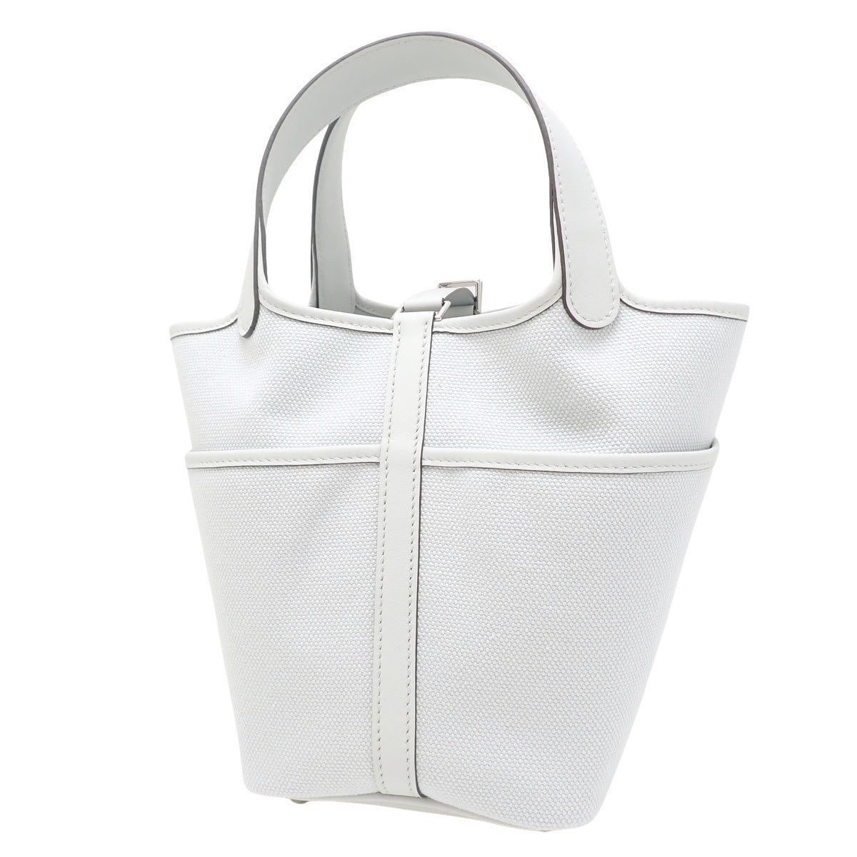 Picotin Lock Cargo PM,K刻印,Swift皮革,钯金五金件,Toile Goelan帆布,铂灰色,银色五金件。