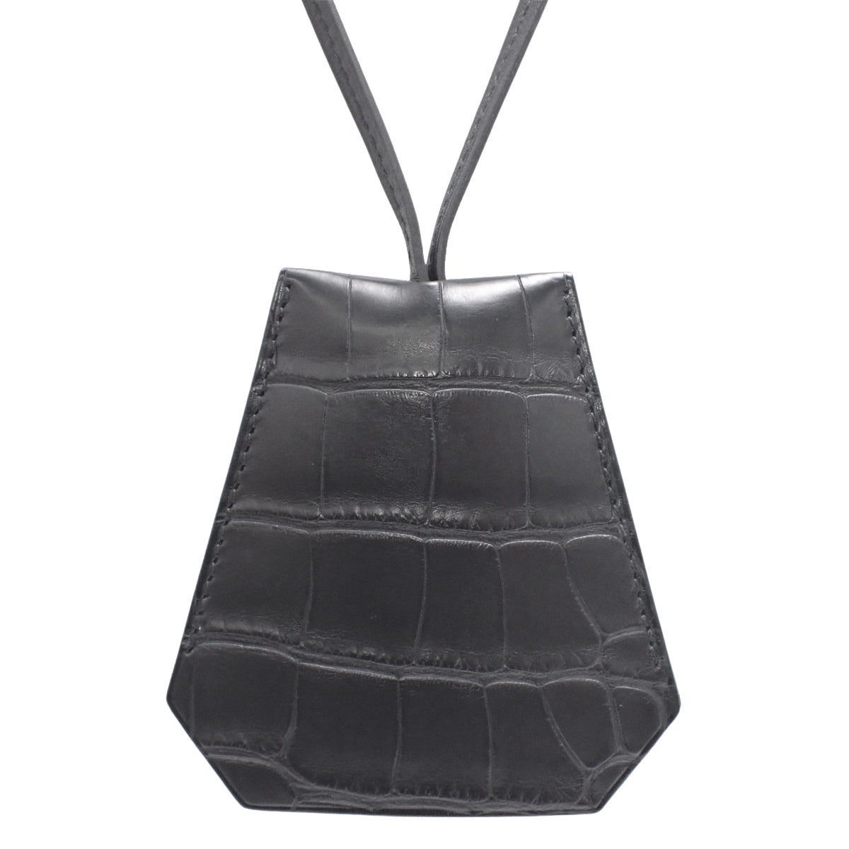 Keyring with clasp, alligator mat crocodile leather, black, silver hardware, W logo.