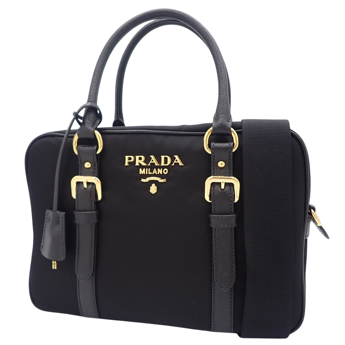 Nylon saffiano leather, Nero, 1BB088