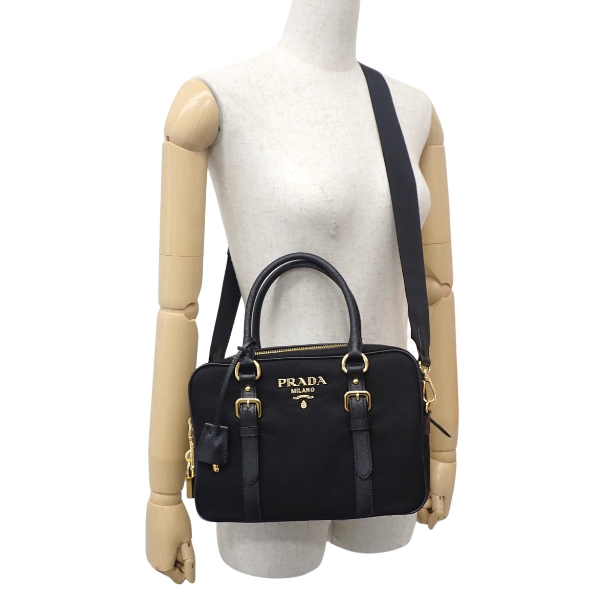 Nylon saffiano leather, Nero, 1BB088