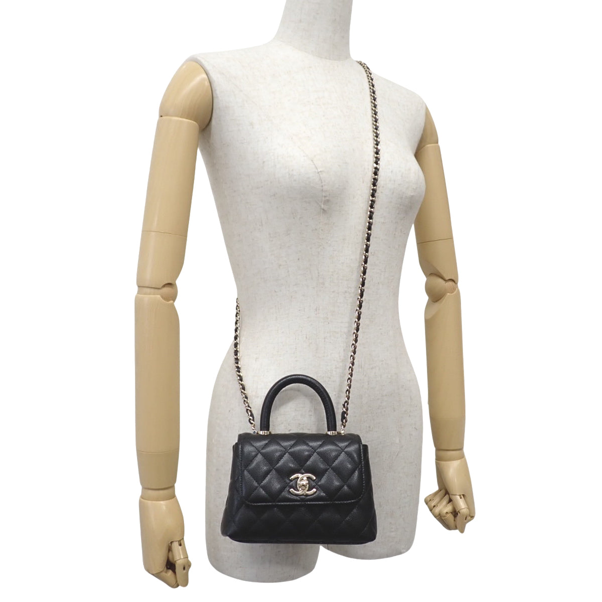 Matelasse Coco Handle XXS Top Handle Bag, Caviar Skin, Black, AS2215