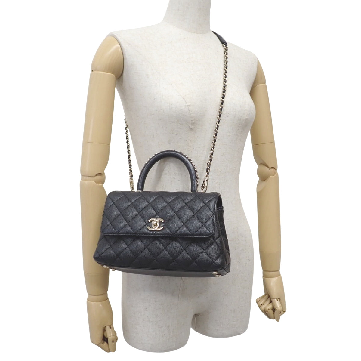 Matelasse Coco Handle Flap Bag, Caviar Skin, Black, A92990