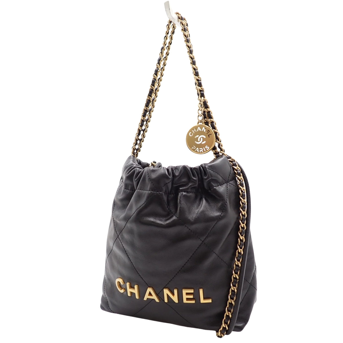 マトラッセ シャネル22 ミニハンドバッグ シャイニーカーフスキン ブラック AS3980