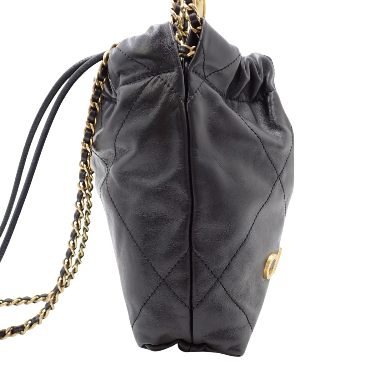 香奈儿22迷你手提包,Matelasse系列,亮面小牛皮,黑色,AS3980