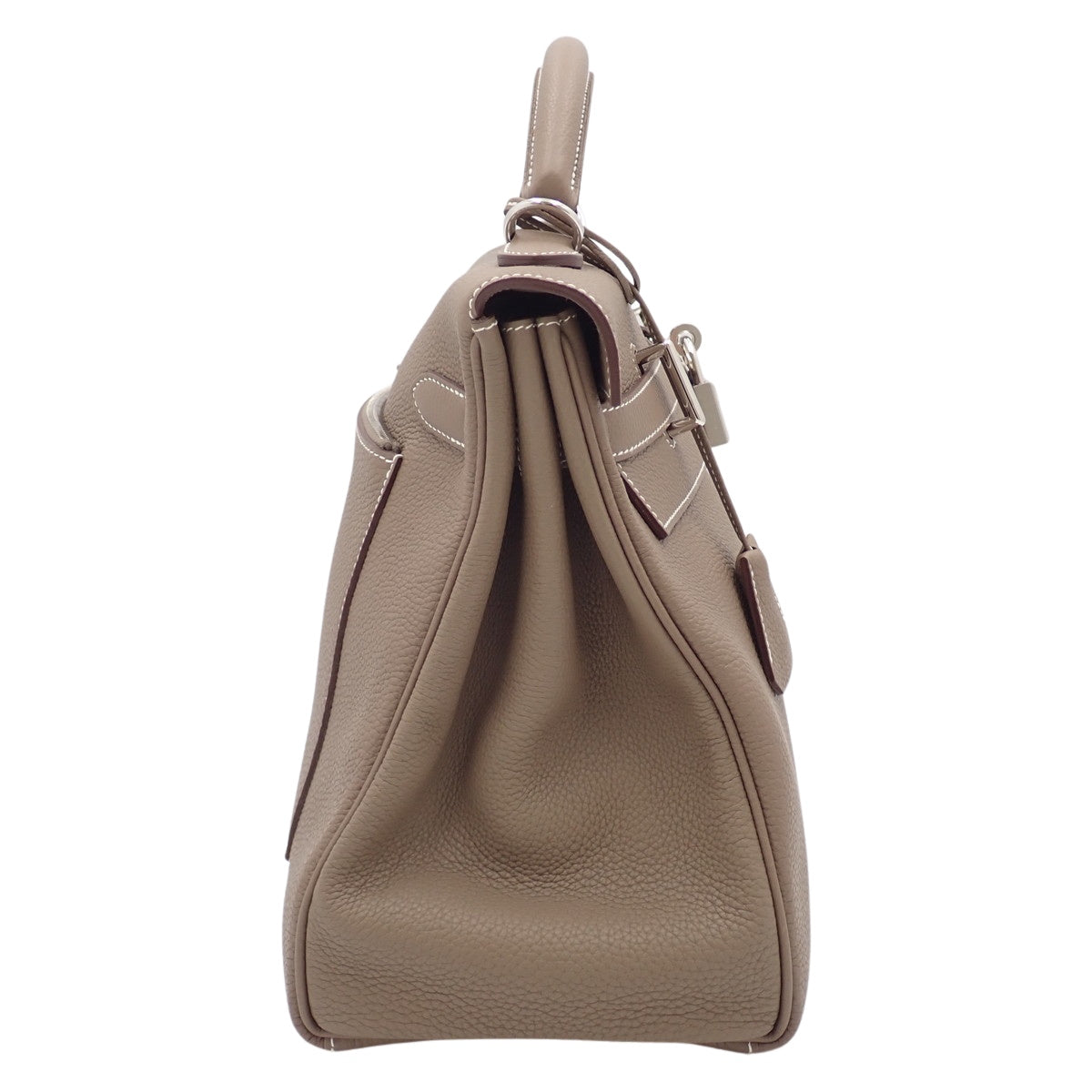 Maxi Kelly 42, Togo leather, palladium hardware, taupe/greyish-taupe, silver hardware, W stamp.