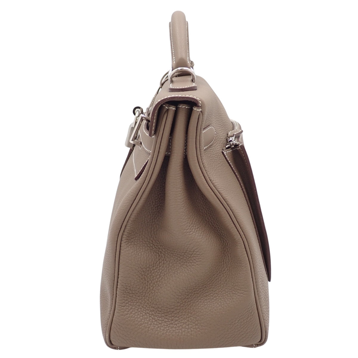Maxi Kelly 42, Togo leather, palladium hardware, taupe/greyish-taupe, silver hardware, W stamp.