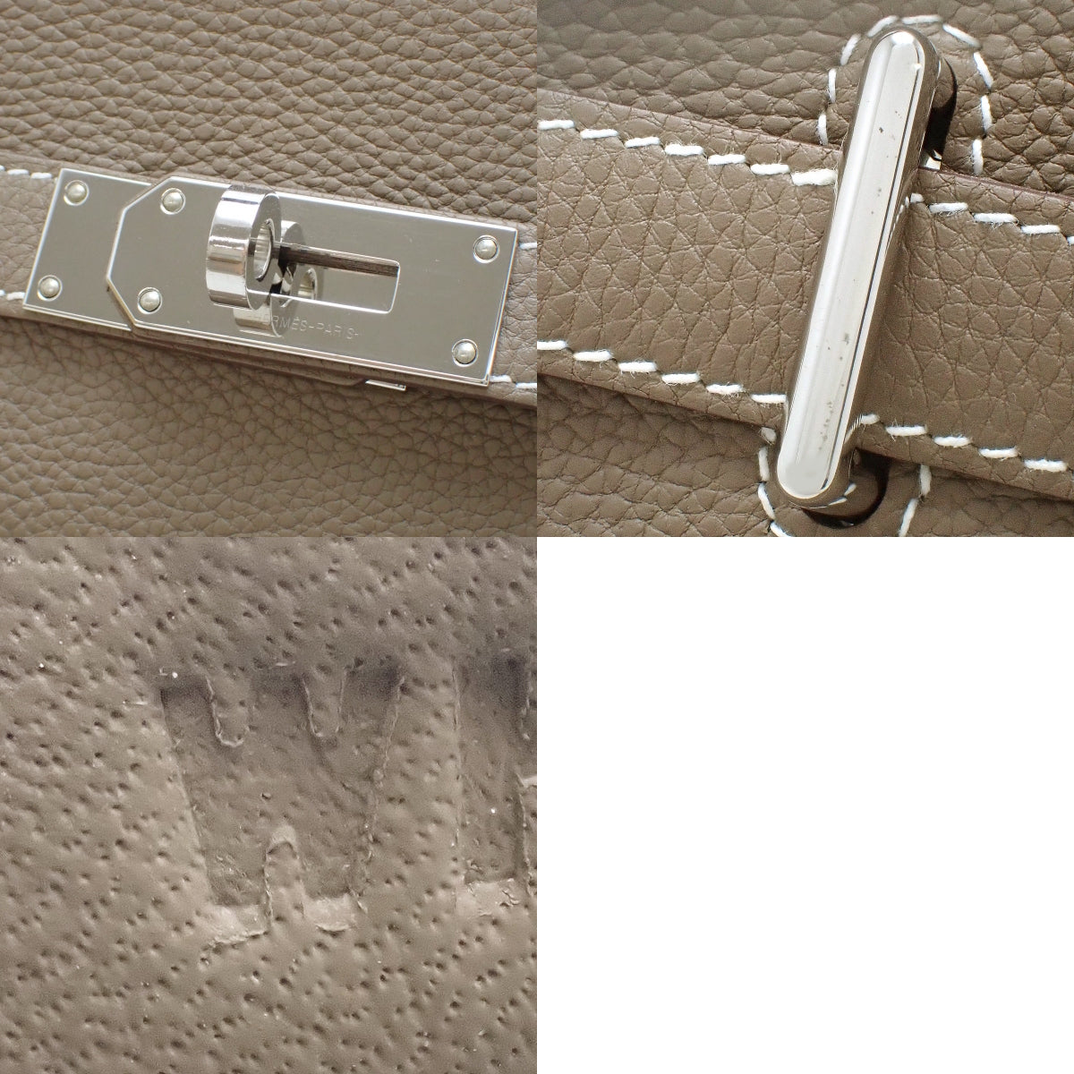 Maxi Kelly 42, Togo leather, palladium hardware, taupe/greyish-taupe, silver hardware, W stamp.