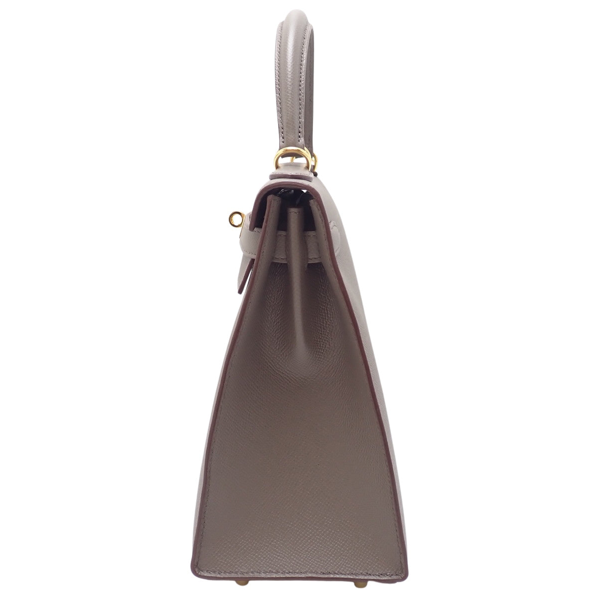 Kelly 28 (exterior stitching), Epsom calfskin, Etoupe (color), gold hardware, Z stamp.