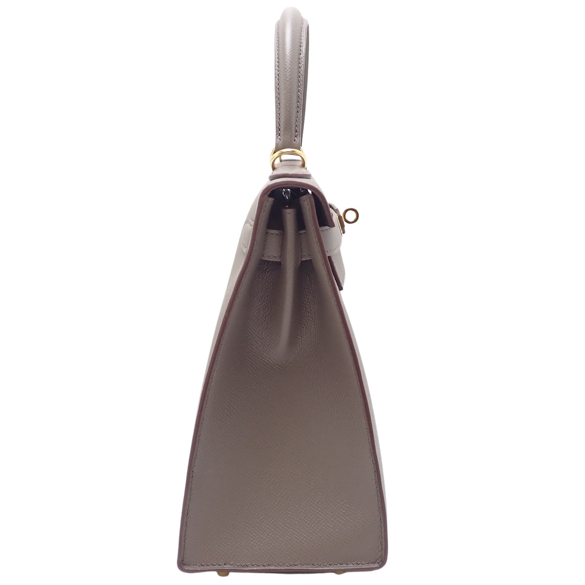 Kelly 28 (exterior stitching), Epsom calfskin, Etoupe (color), gold hardware, Z stamp.