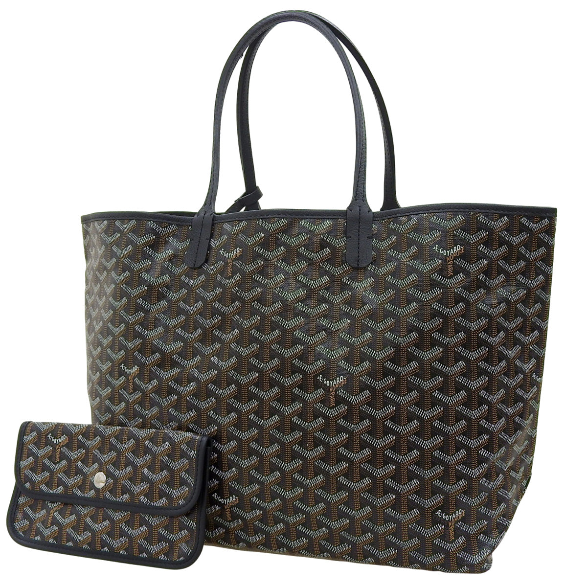 Saint Louis PM, PVC coated canvas, Goyardin canvas, black, herringbone pattern.