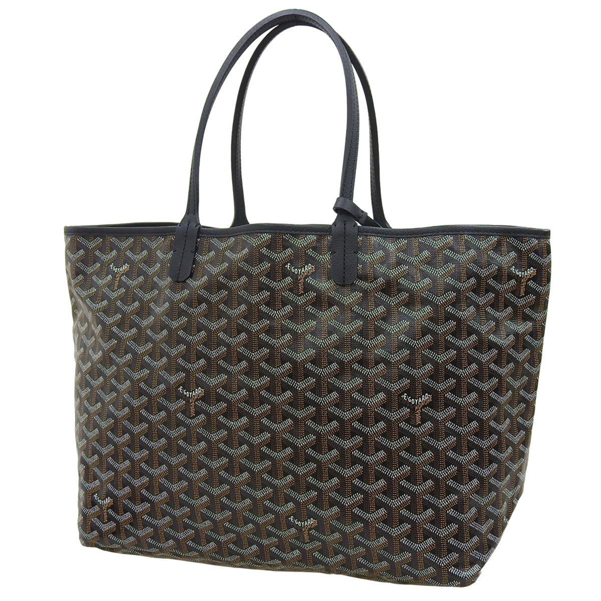 Saint Louis PM, PVC coated canvas, Goyardin canvas, black, herringbone pattern.