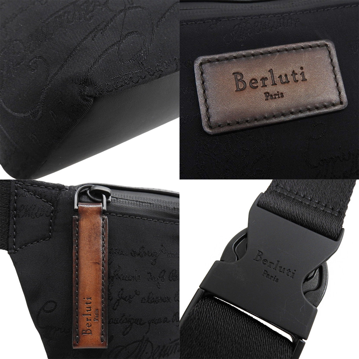 Calligraphy Body Bag Nylon Leather Black