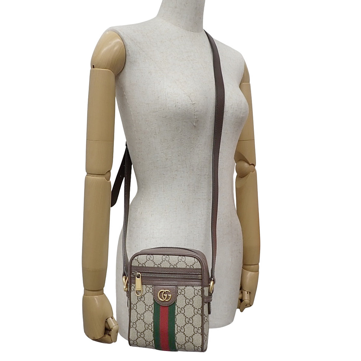 Ophidia迷你斜挎包,GG Supreme帆布材质,米色/乌木色