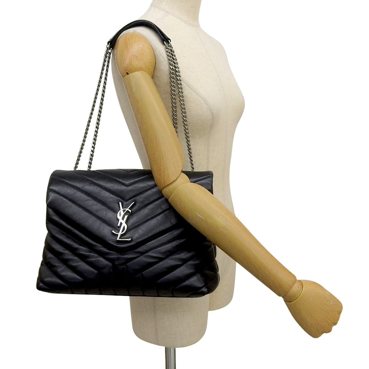 Lulu 链条单肩包,黑色皮革,487216,双向手提