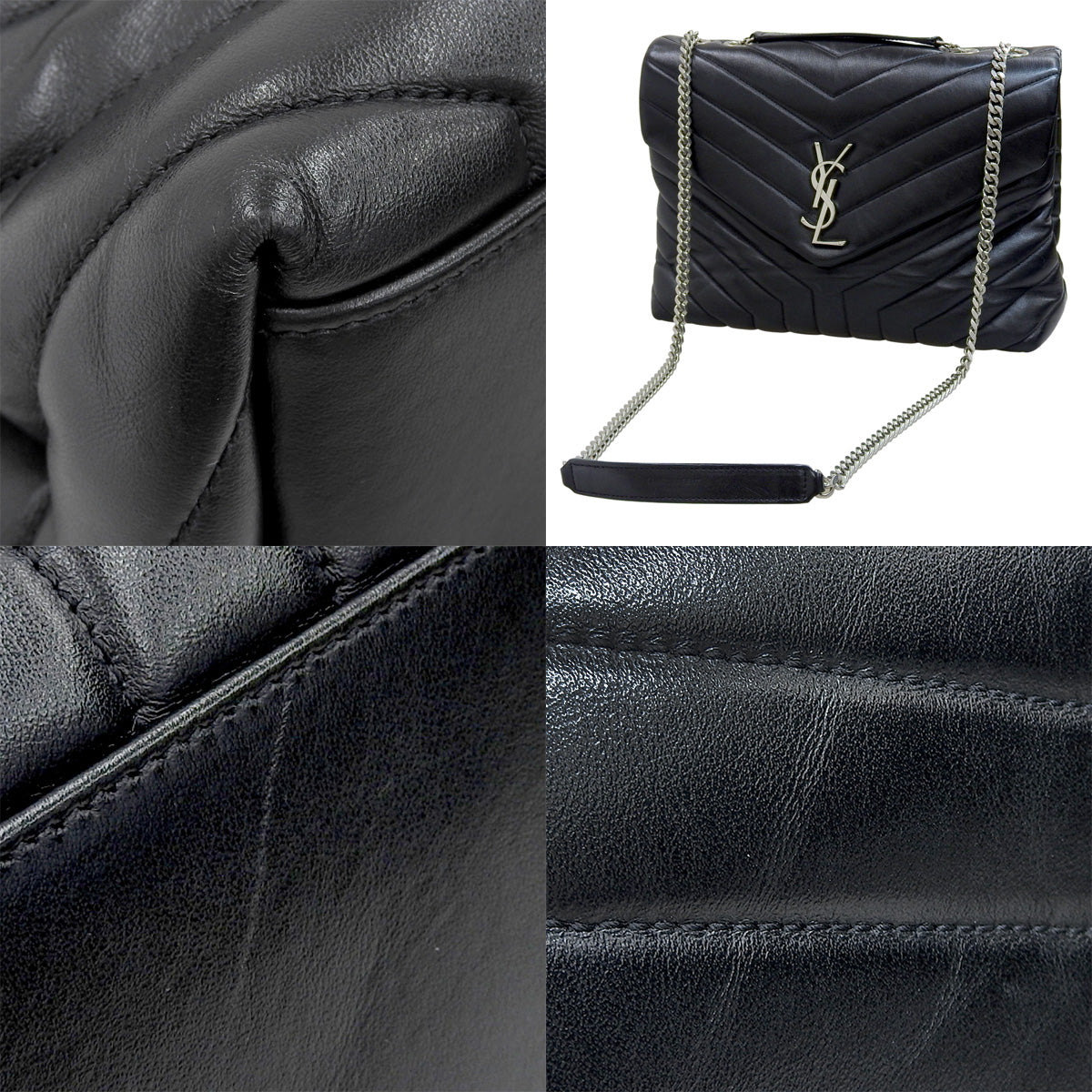 Lulu 链条单肩包,黑色皮革,487216,双向手提