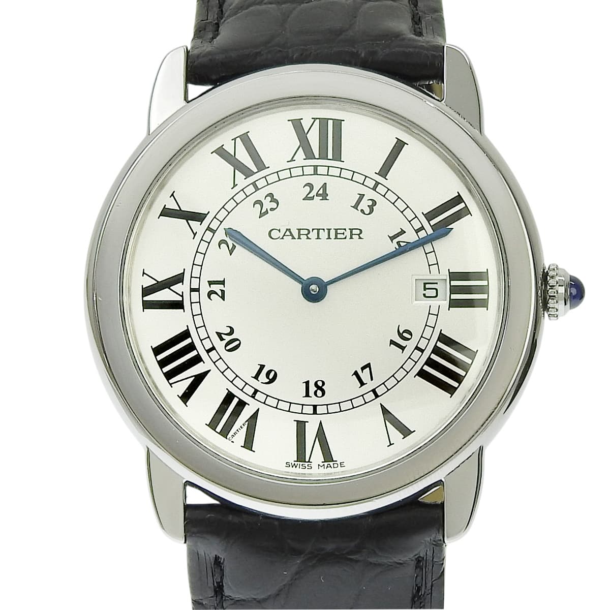 Ronde Solo de Cartier W6700255 SS/Leather Silver Quartz Men's