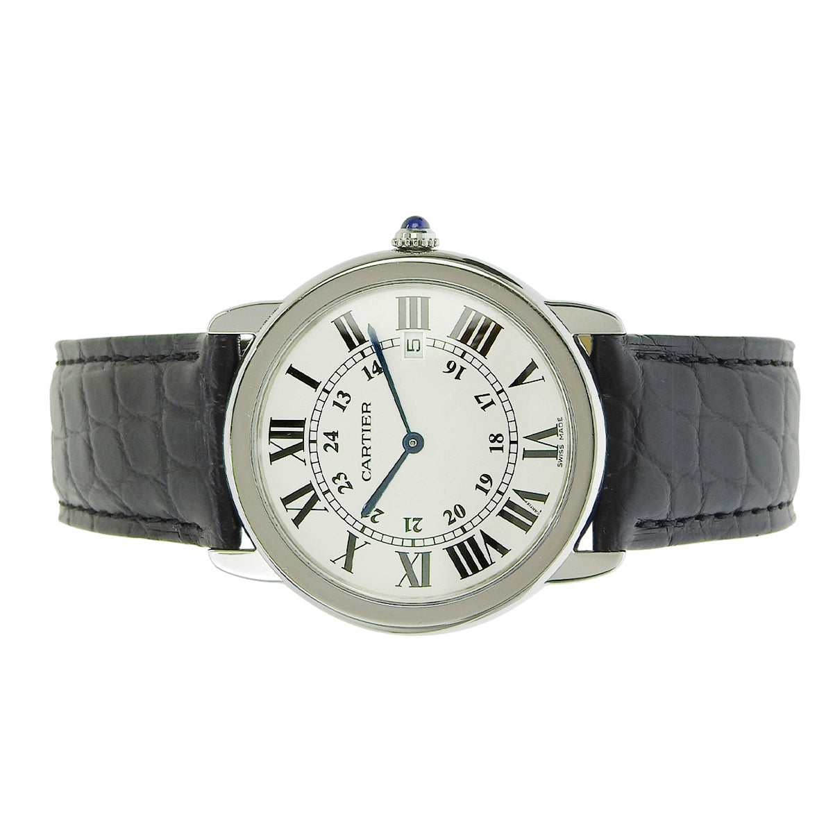 Ronde Solo de Cartier W6700255 SS/Leather Silver Quartz Men's