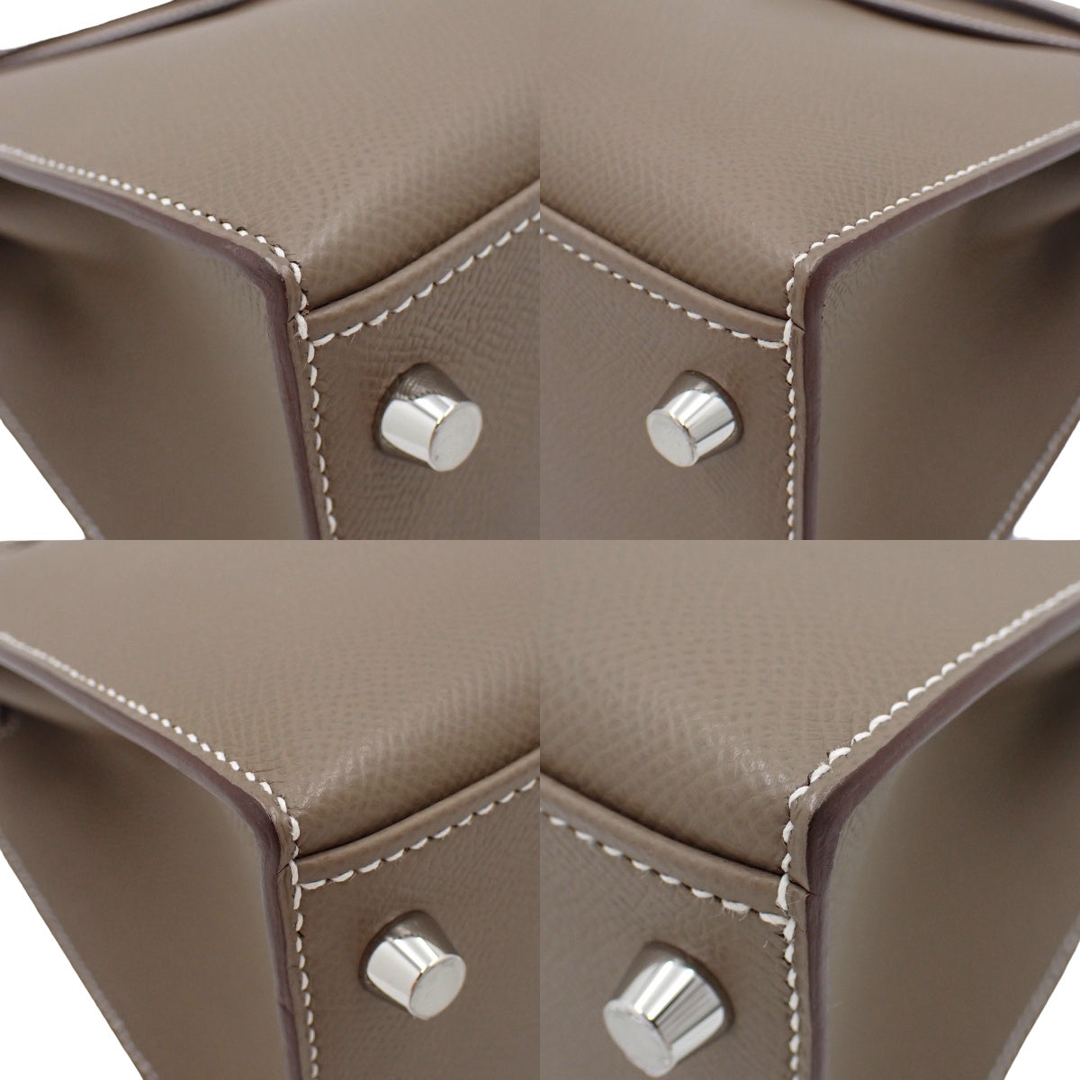 Kelly 28 (exterior stitching), Epsom calfskin, palladium hardware, Etoupe/Etoupe, silver hardware, B stamp.