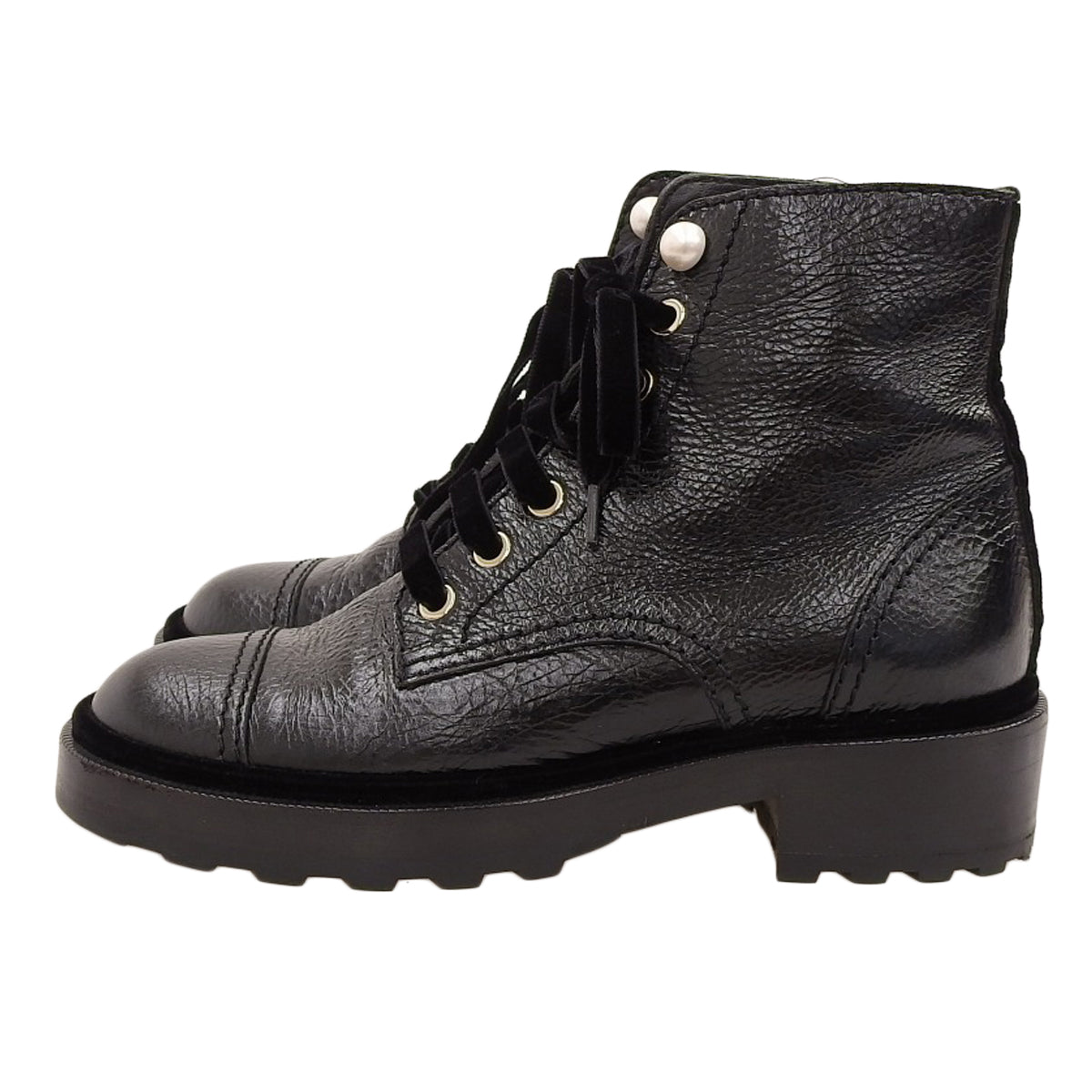 Velour Coco Mark Pearl Lace-up Boots 36