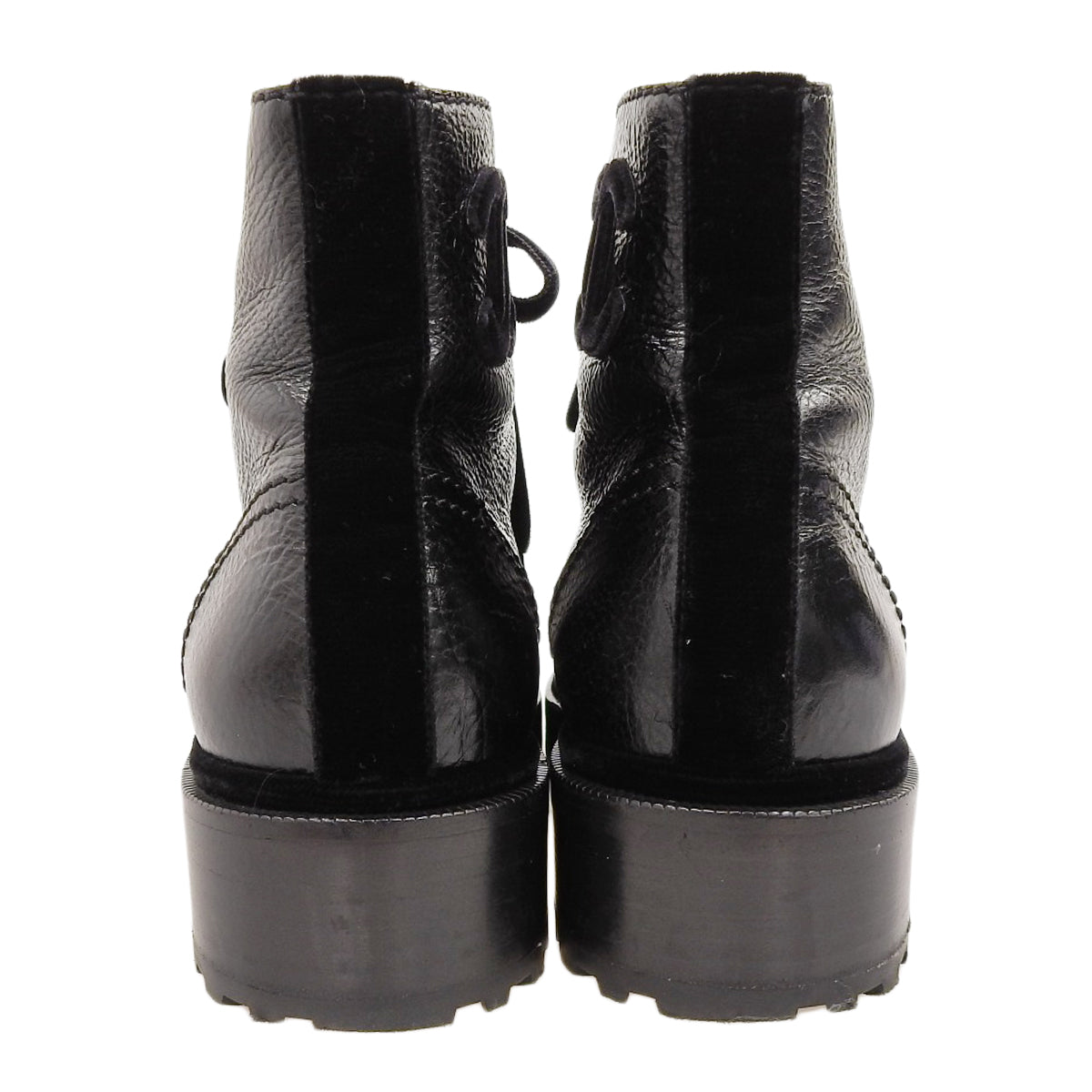 天鹅绒可可标志珍珠装饰系带靴 36码