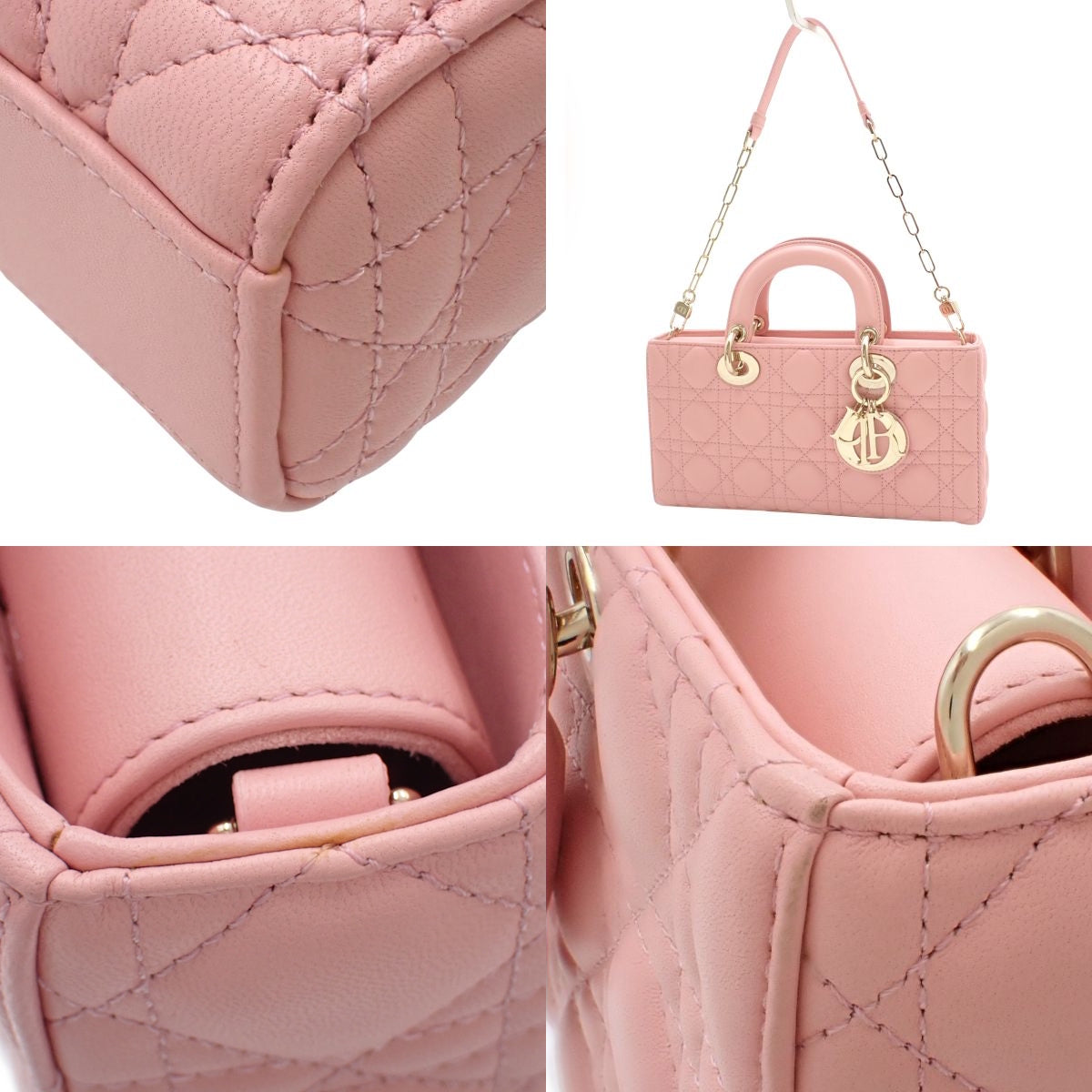 Cannage Lady D-Joy 中号粉色羊皮包