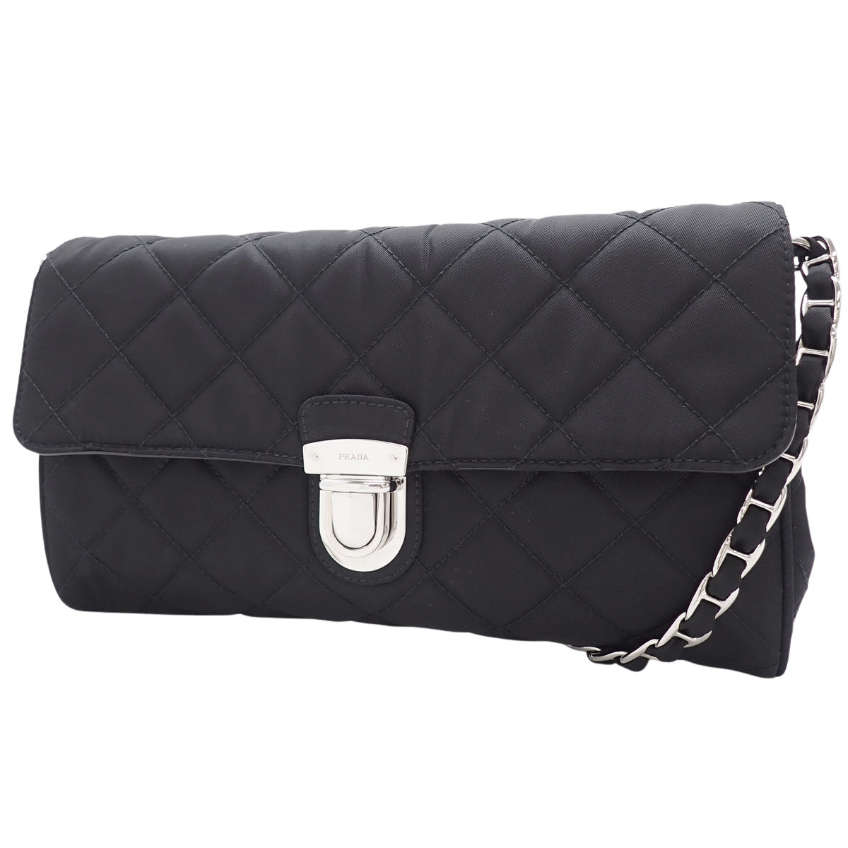 Quilted chain shoulder bag, nylon, TESSUTO IMPUNTU NERO, 1BH584
