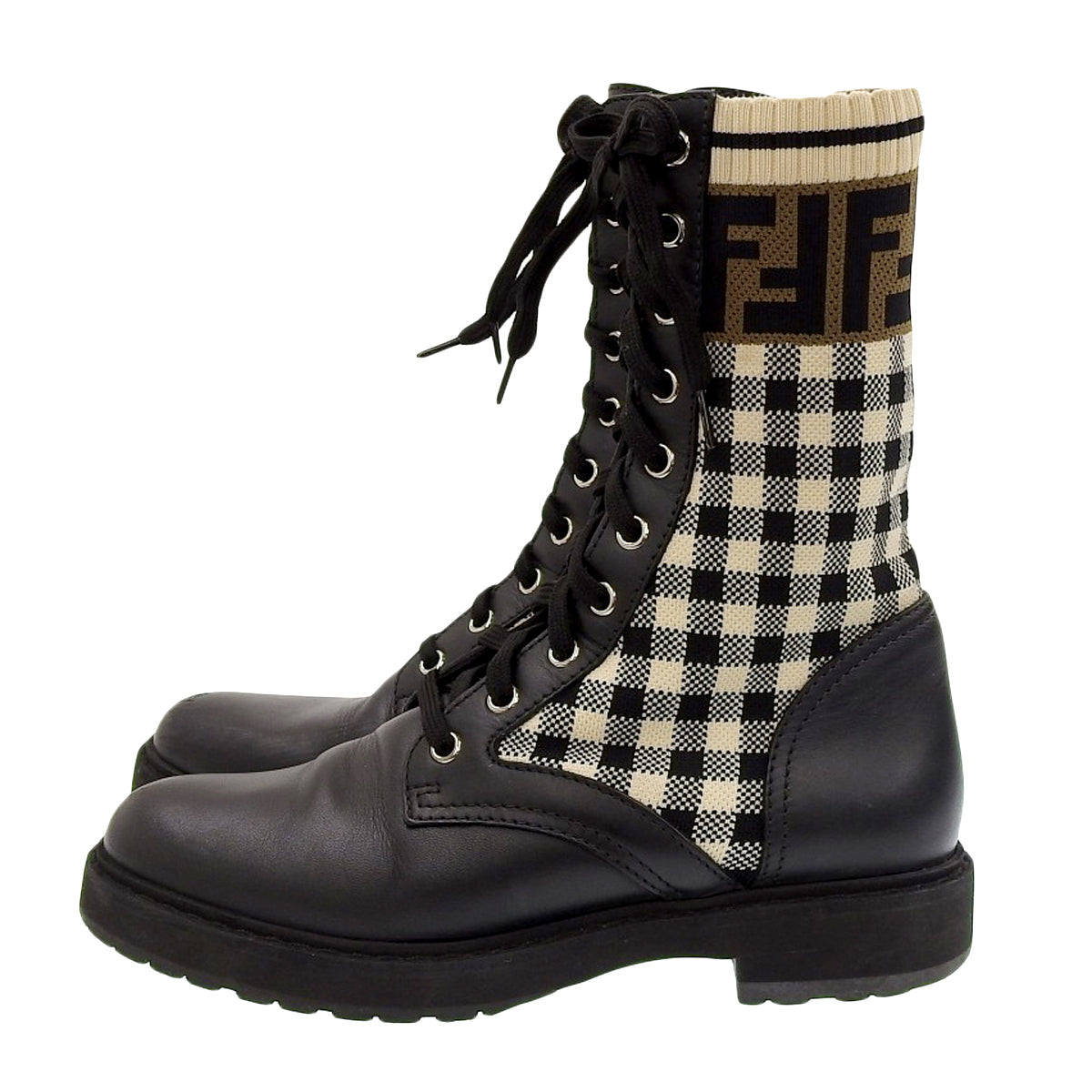 洛可可风格靴子 37码 格子图案 祖卡(Zukka)