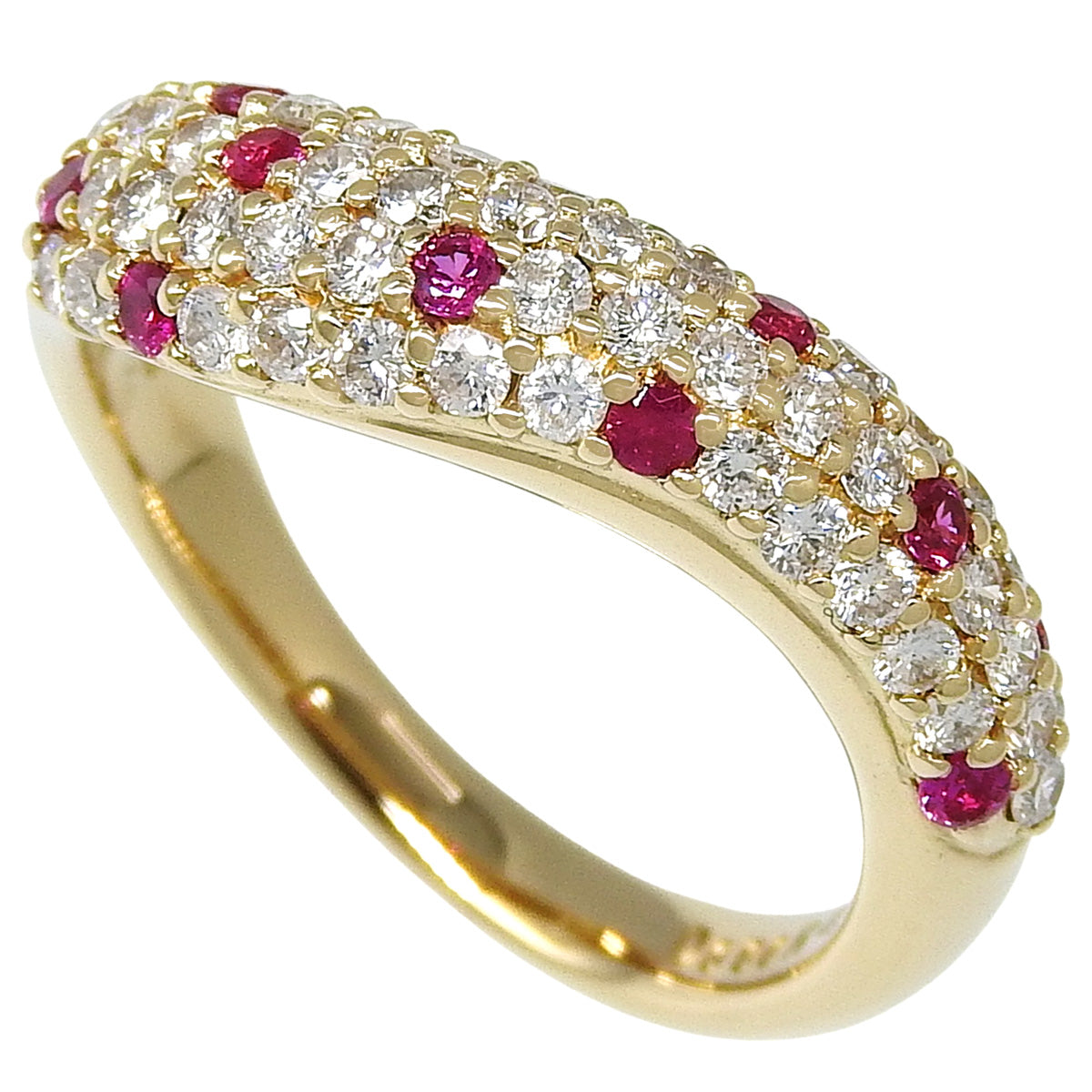 Half pave diamond and ruby ring, D0.66/R0.15, 18K yellow gold, size 12 (52), 5.0g