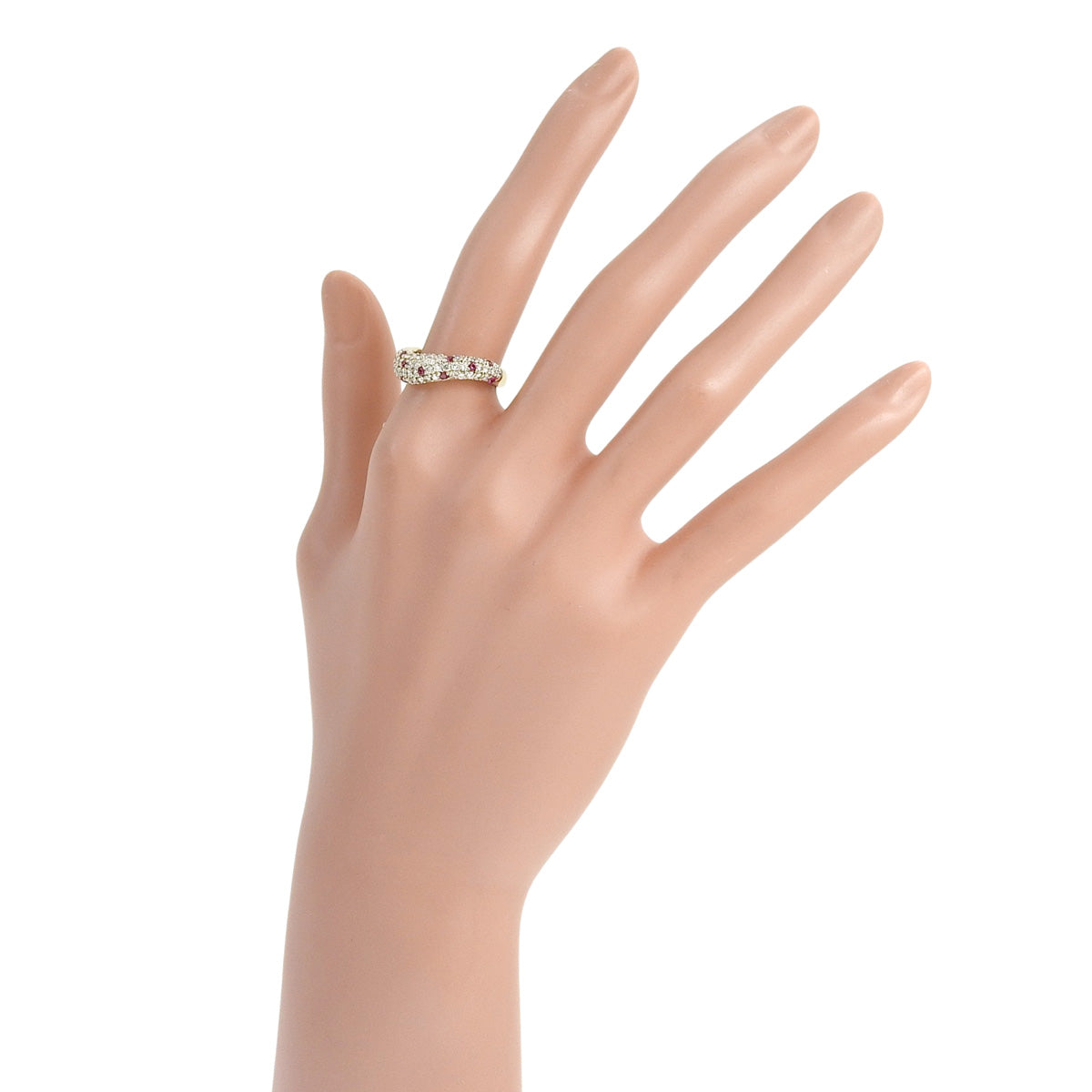 Half pave diamond and ruby ring, D0.66/R0.15, 18K yellow gold, size 12 (52), 5.0g