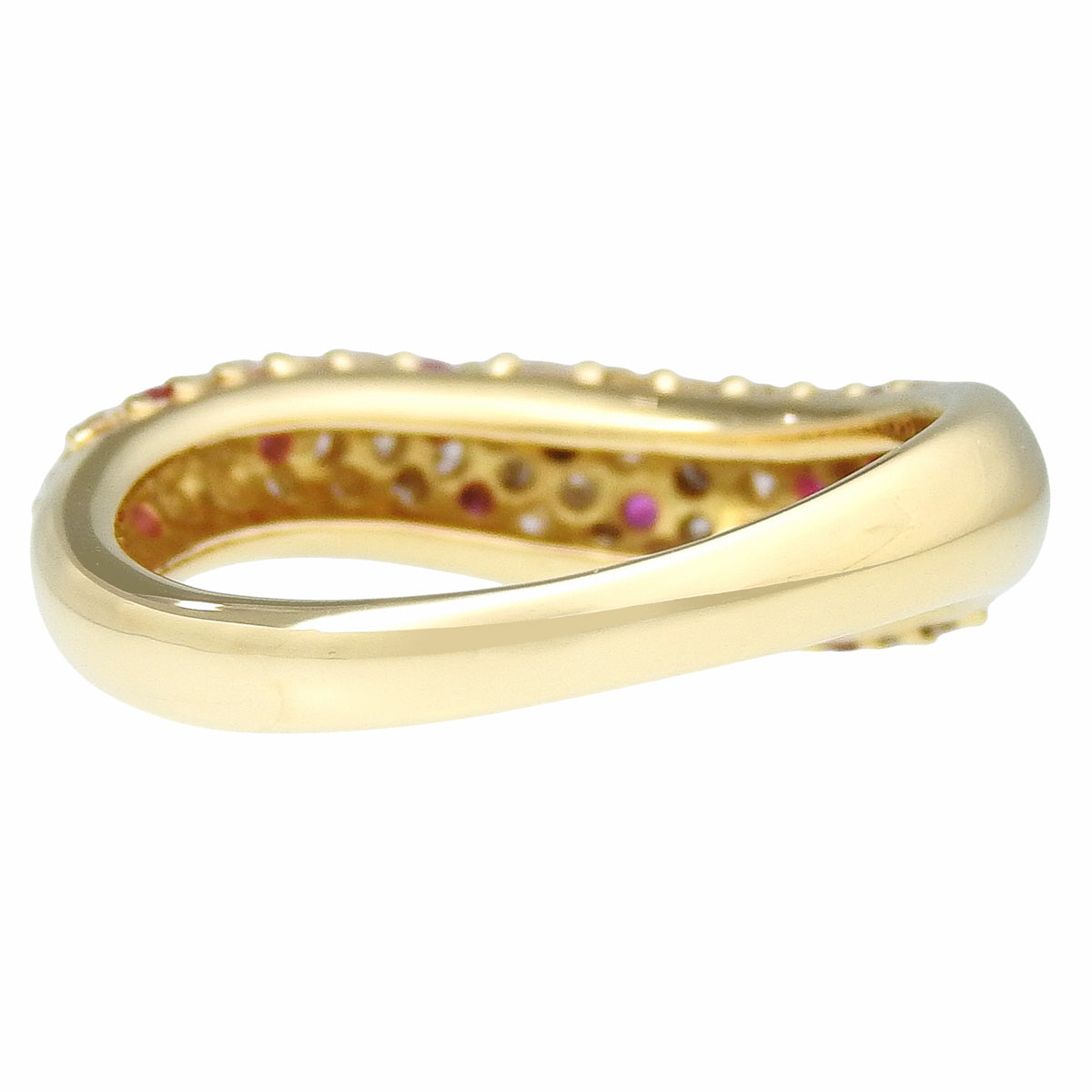 Half pave diamond and ruby ring, D0.66/R0.15, 18K yellow gold, size 12 (52), 5.0g