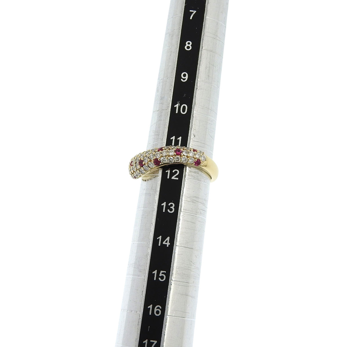 Half pave diamond and ruby ring, D0.66/R0.15, 18K yellow gold, size 12 (52), 5.0g