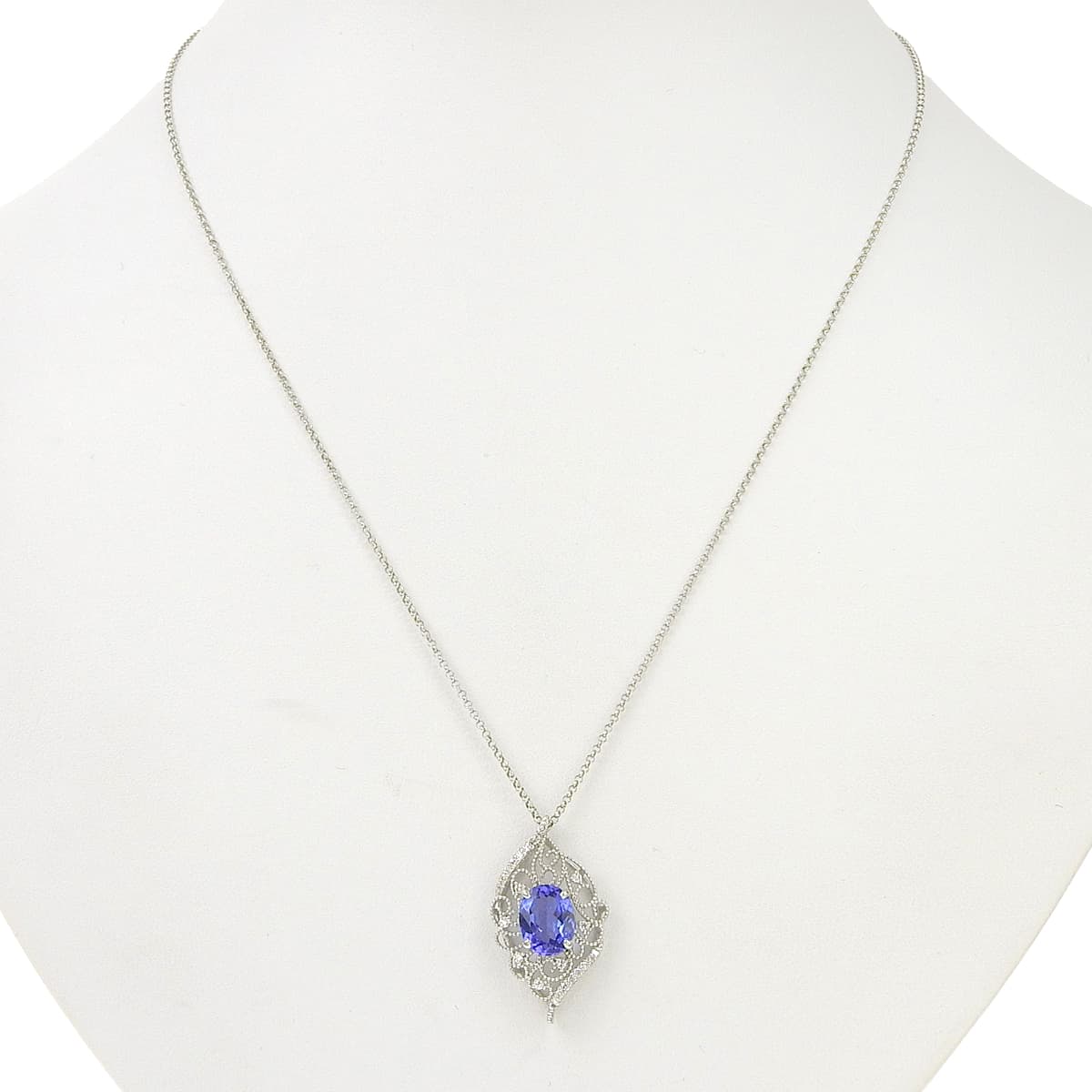 Tanzanite and Diamond Leaf Necklace in White Gold (K18WG) and Platinum (Pt900)