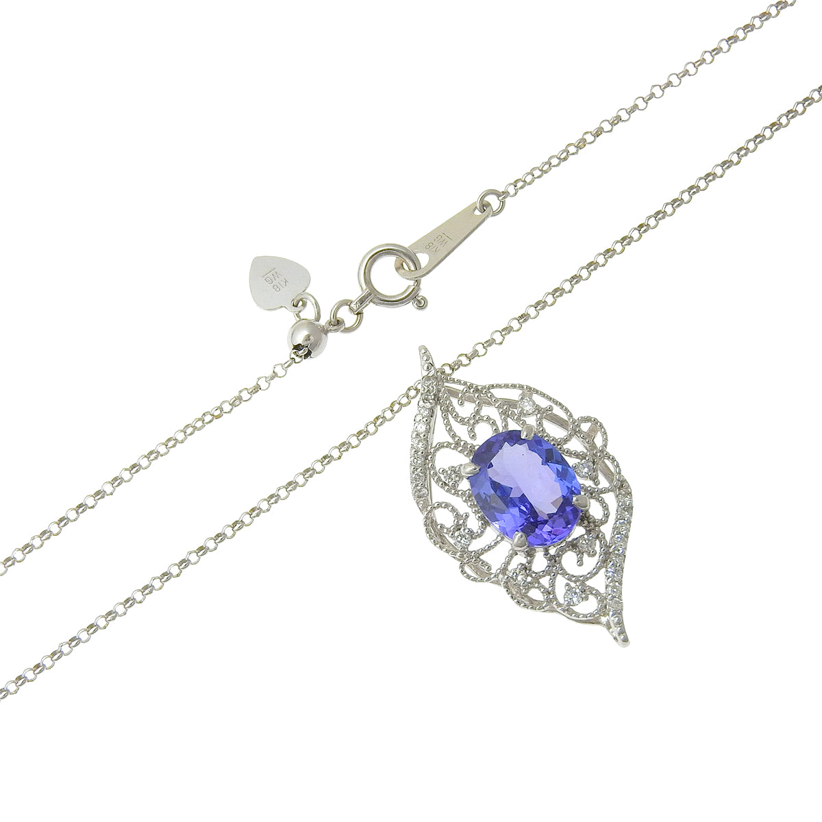 Tanzanite and Diamond Leaf Necklace in White Gold (K18WG) and Platinum (Pt900)
