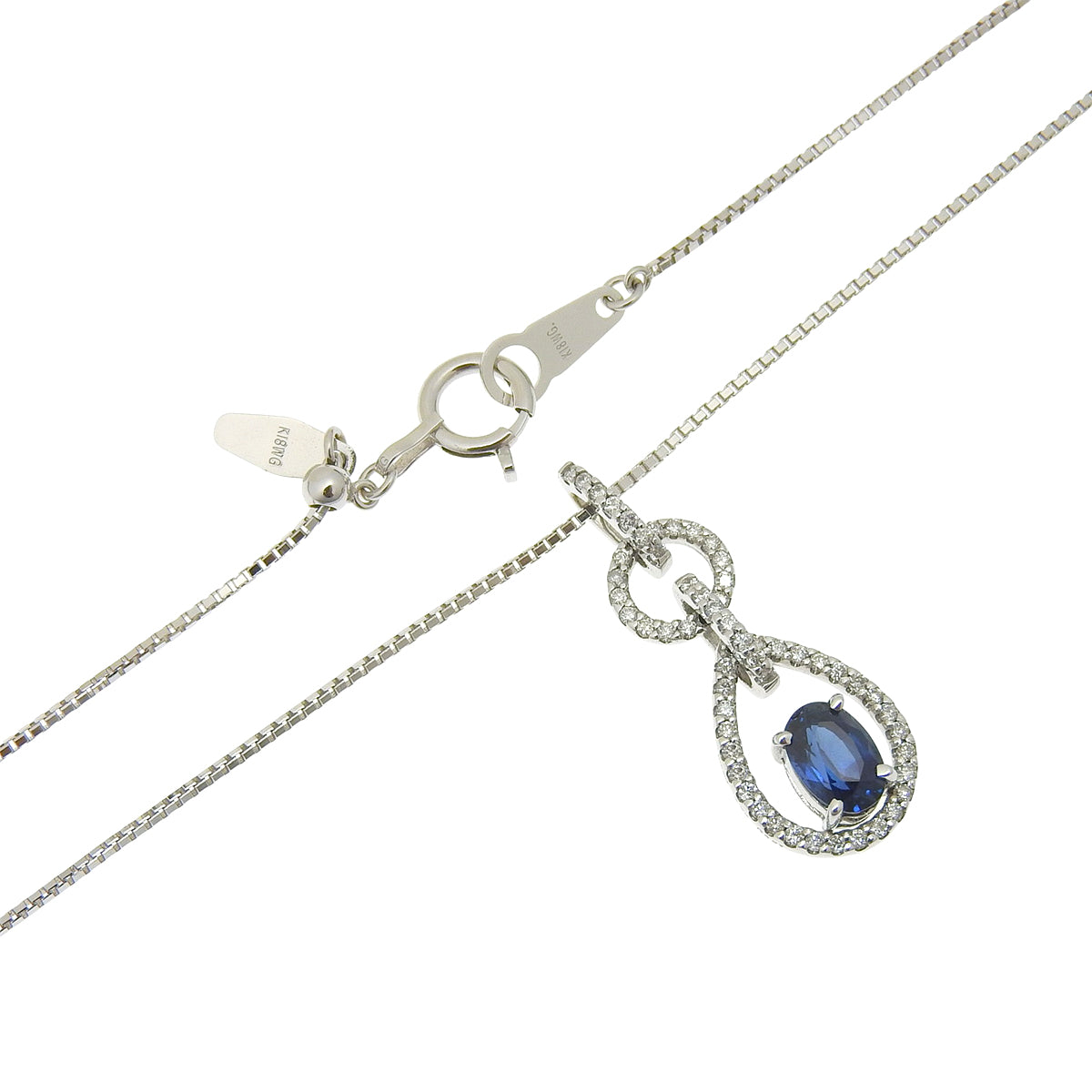 Sapphire teardrop necklace, size S0.72/D0.21, white gold, 18K white gold.