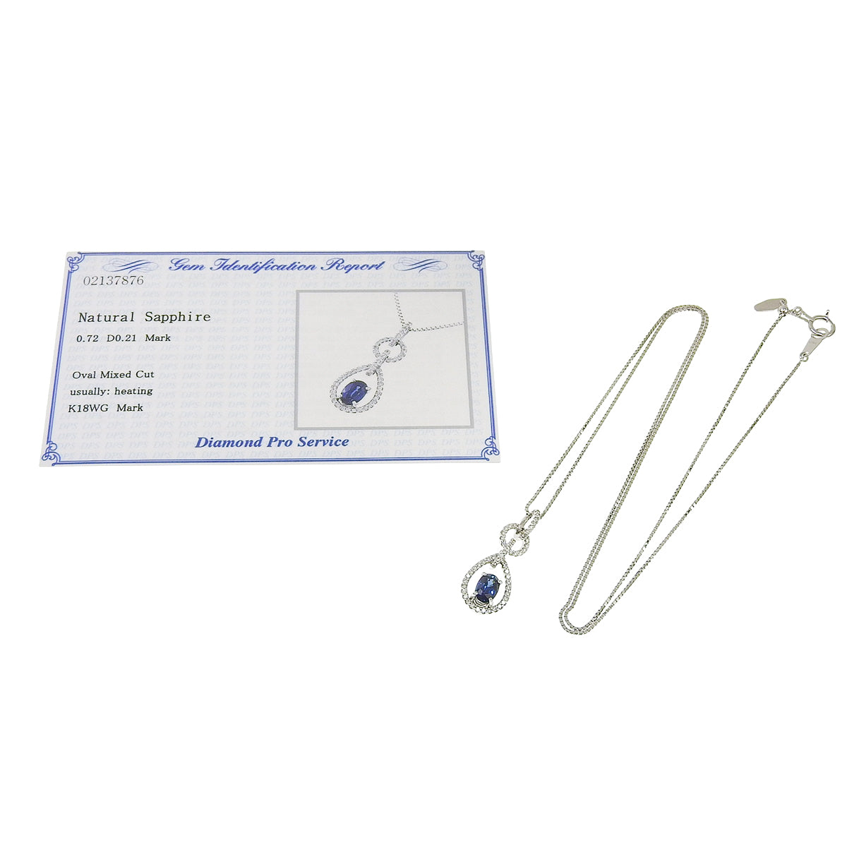 Sapphire teardrop necklace, size S0.72/D0.21, white gold, 18K white gold.