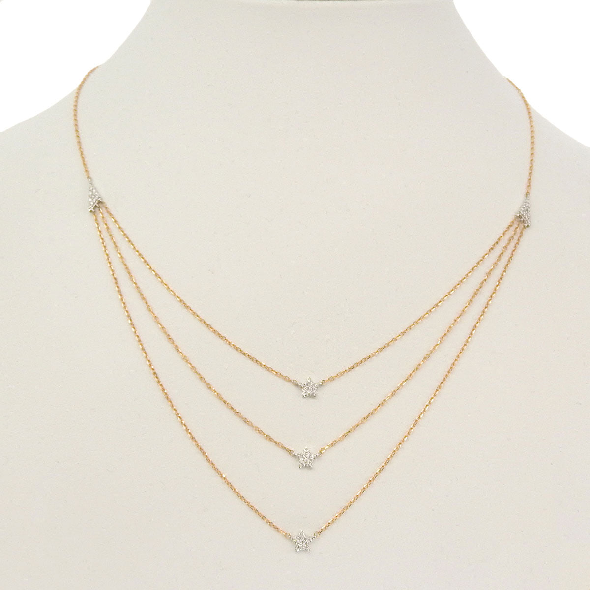 Diamond triple necklace in pink gold (K18PG) and white gold (K18WG), 3.7g