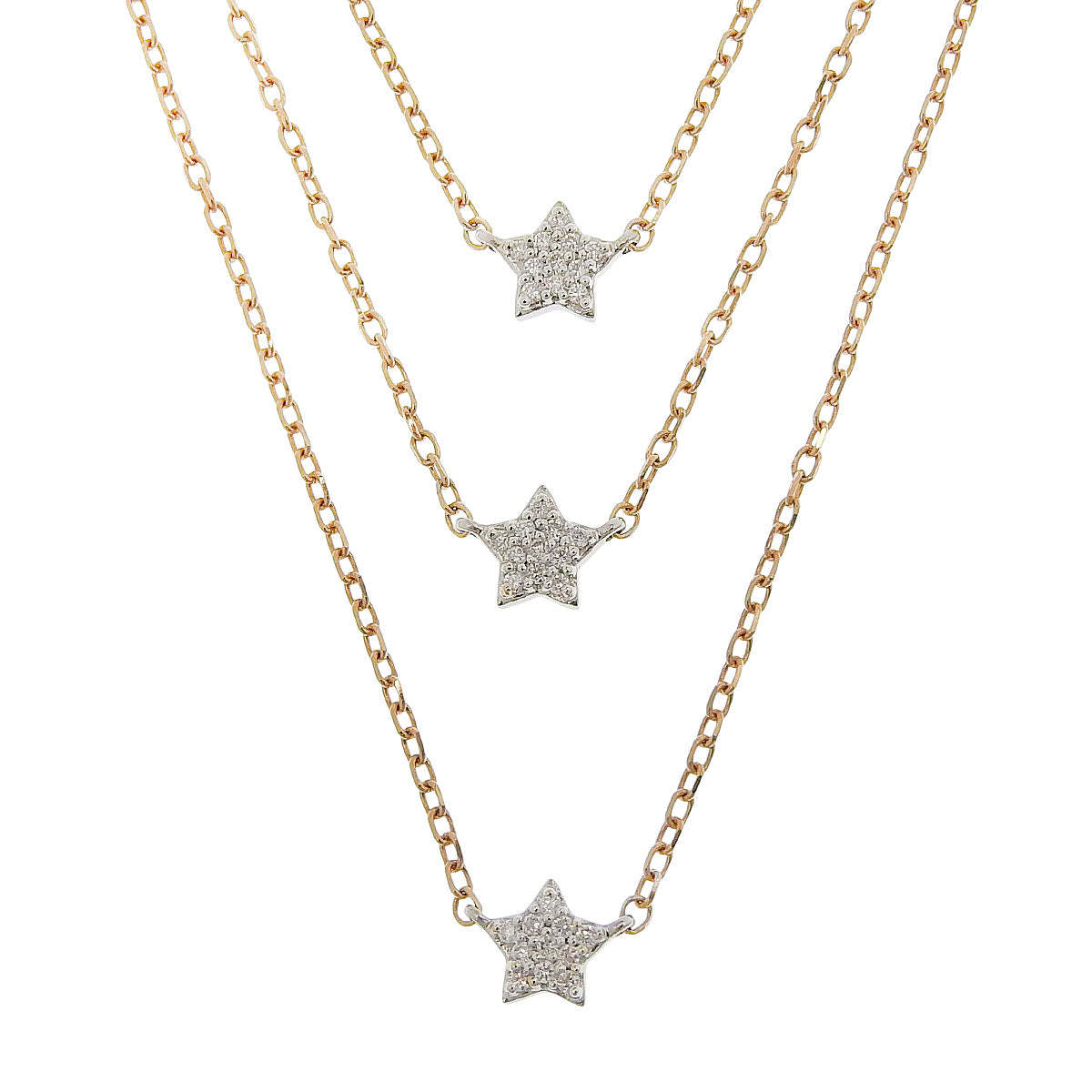 Diamond triple necklace in pink gold (K18PG) and white gold (K18WG), 3.7g