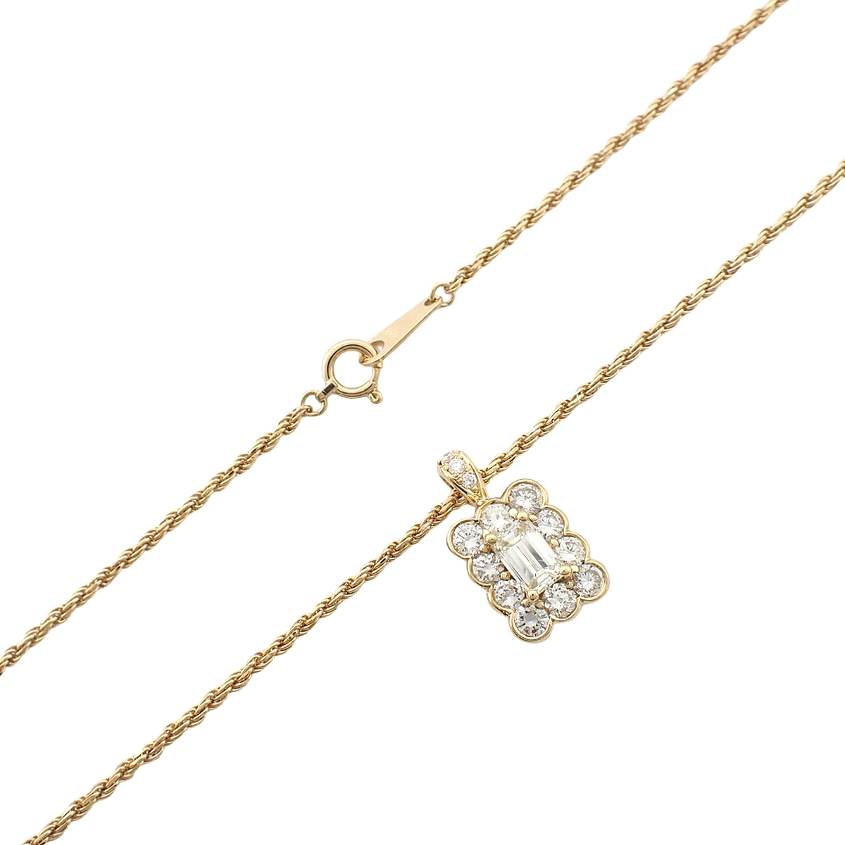 スクエア ダイヤモンド ネックレス D0.74,0.51,0.03 イエローゴールド K18YG 6.2g