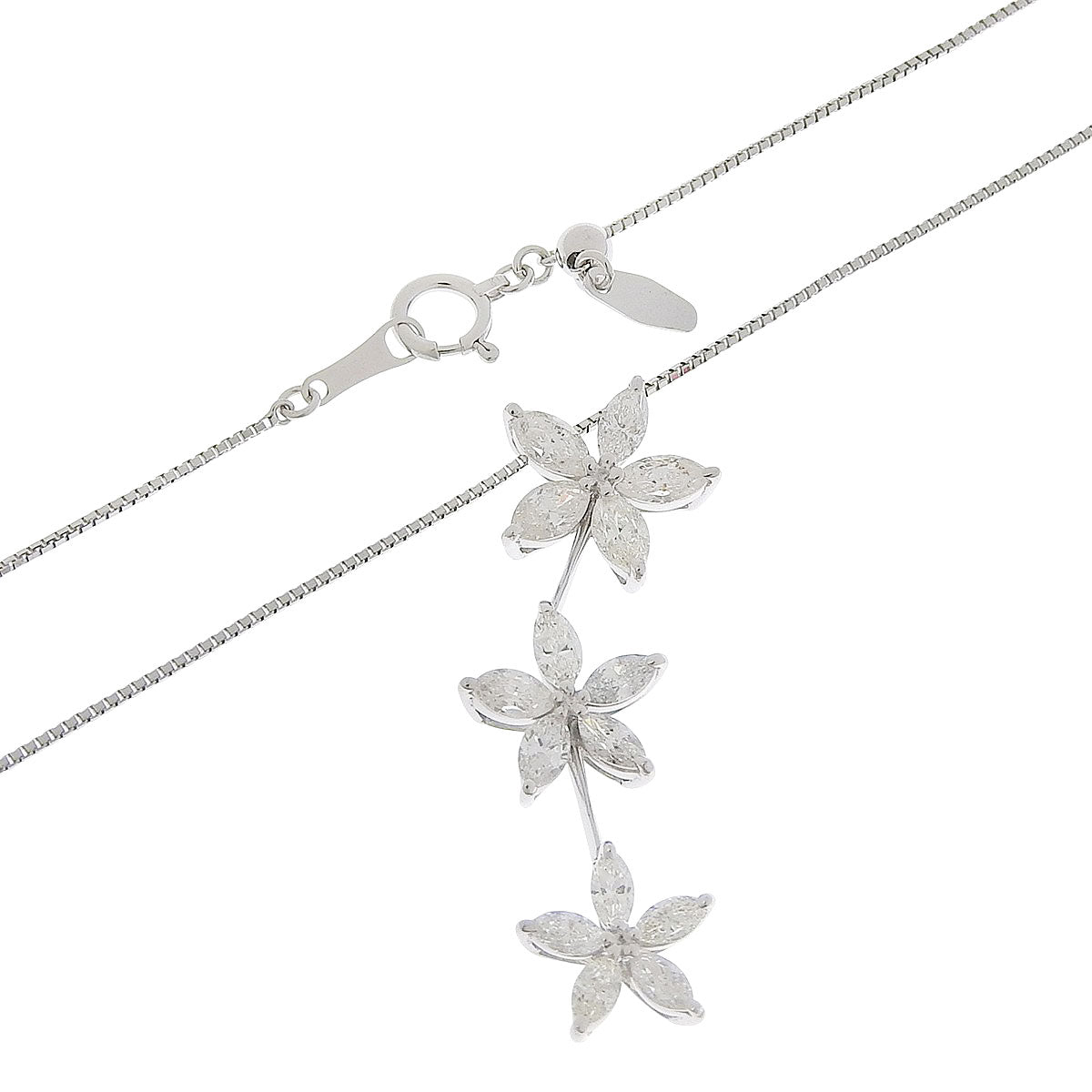 三連 フラワー ネックレス D2.00 ホワイトゴールド K18WG 5.8g