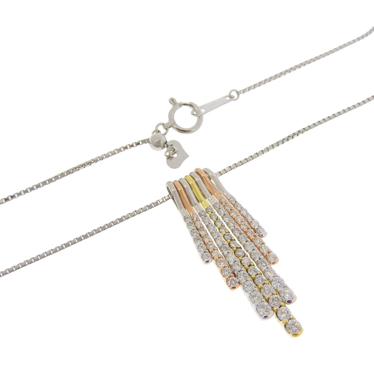 Three-color diamond necklace D0.30, 0.20, 0.10, 0.05 K18WG K18YG K18PG 6.8g
