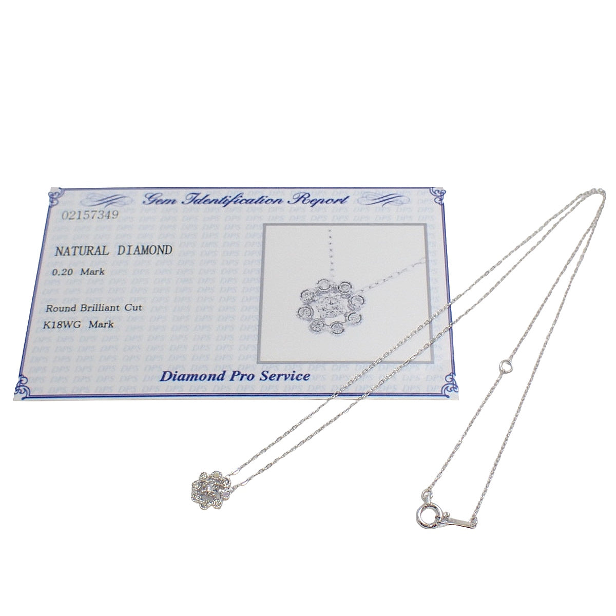 フラワー ダイヤモンド ネックレス D0.20 ホワイトゴールド K18WG 1.5g