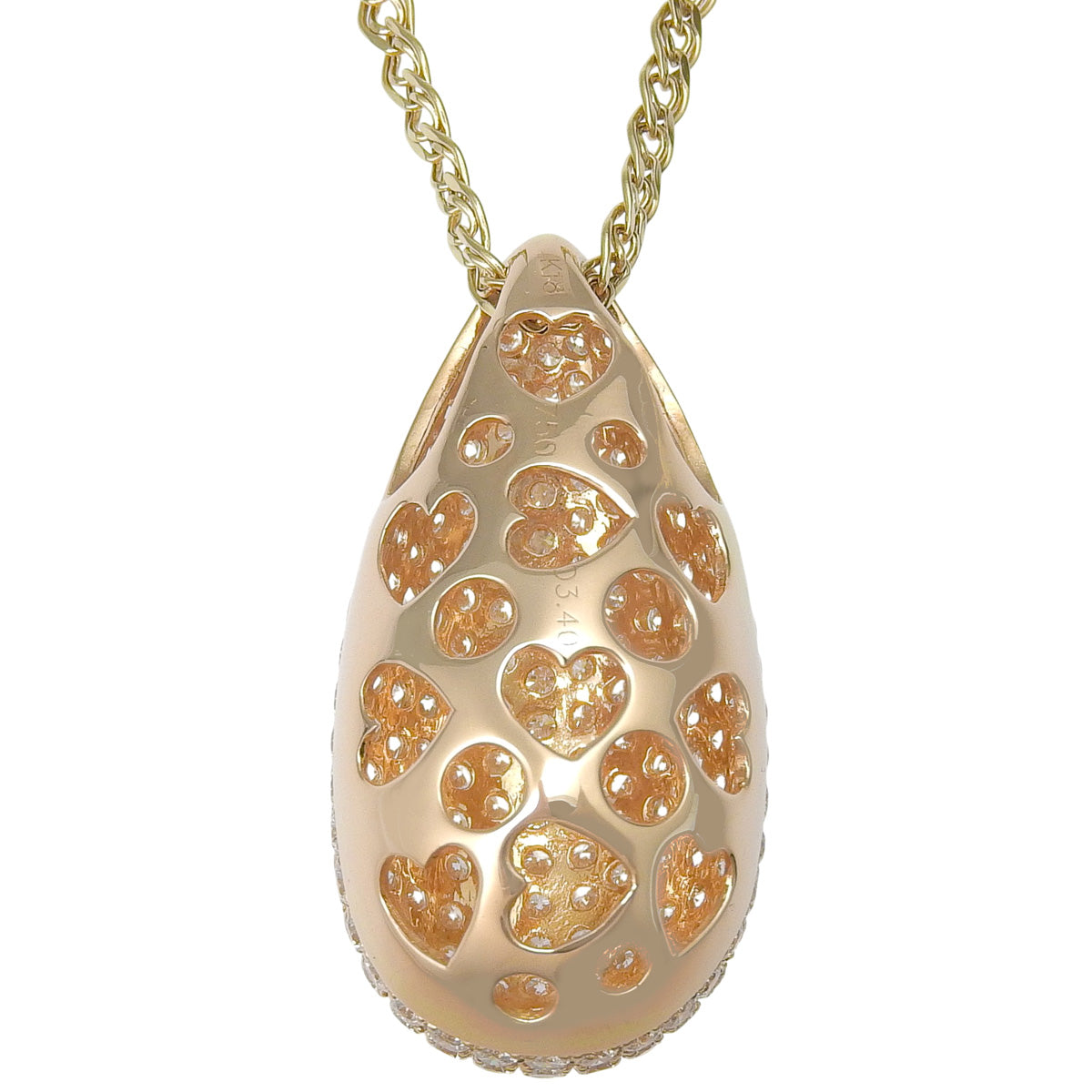 水滴形钻石项链,直径3.40克拉,18K黄金,10.0克