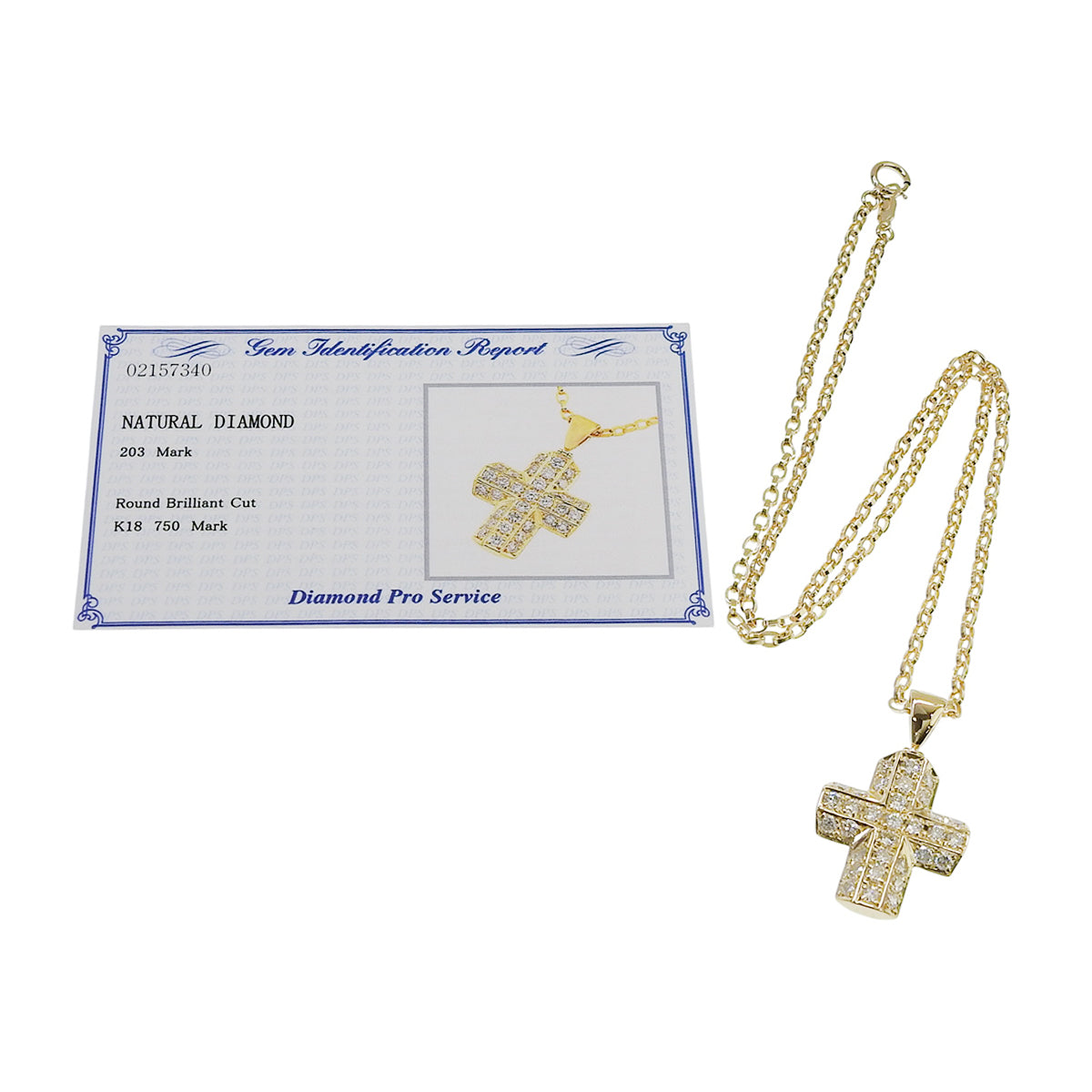 クロスダイヤモンドネックレス D2.03 イエローゴールド K18YG 13.0g