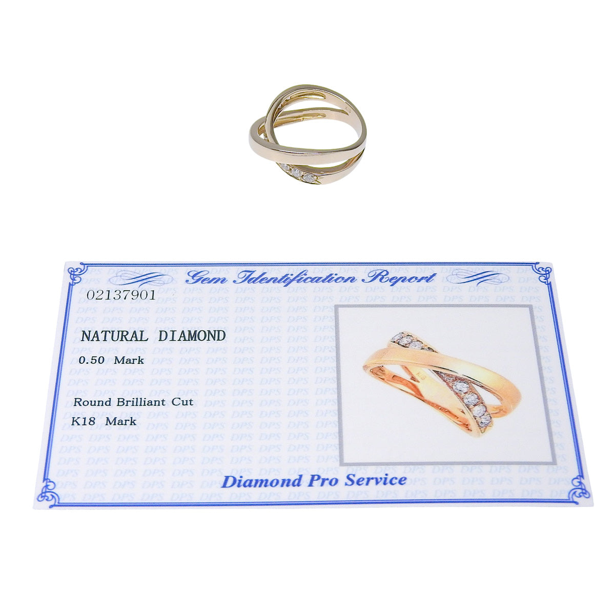 Diamond Double-Strand Cross Ring D0.50 Pink Gold K18PG 6.6g